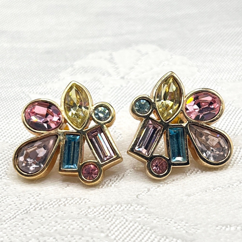 Vintage S.A.L. Swarovski Crystal Pierced Earrings w/ Multi Color Design
